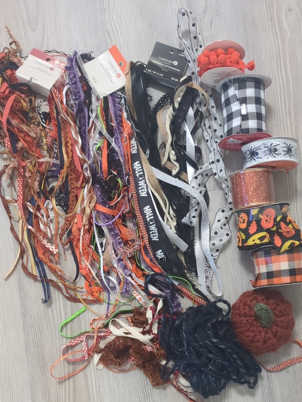 Halloween Ribbon Trim Craft Supply Lot Celebrate It Wired Ribbon Lace Pom Pom